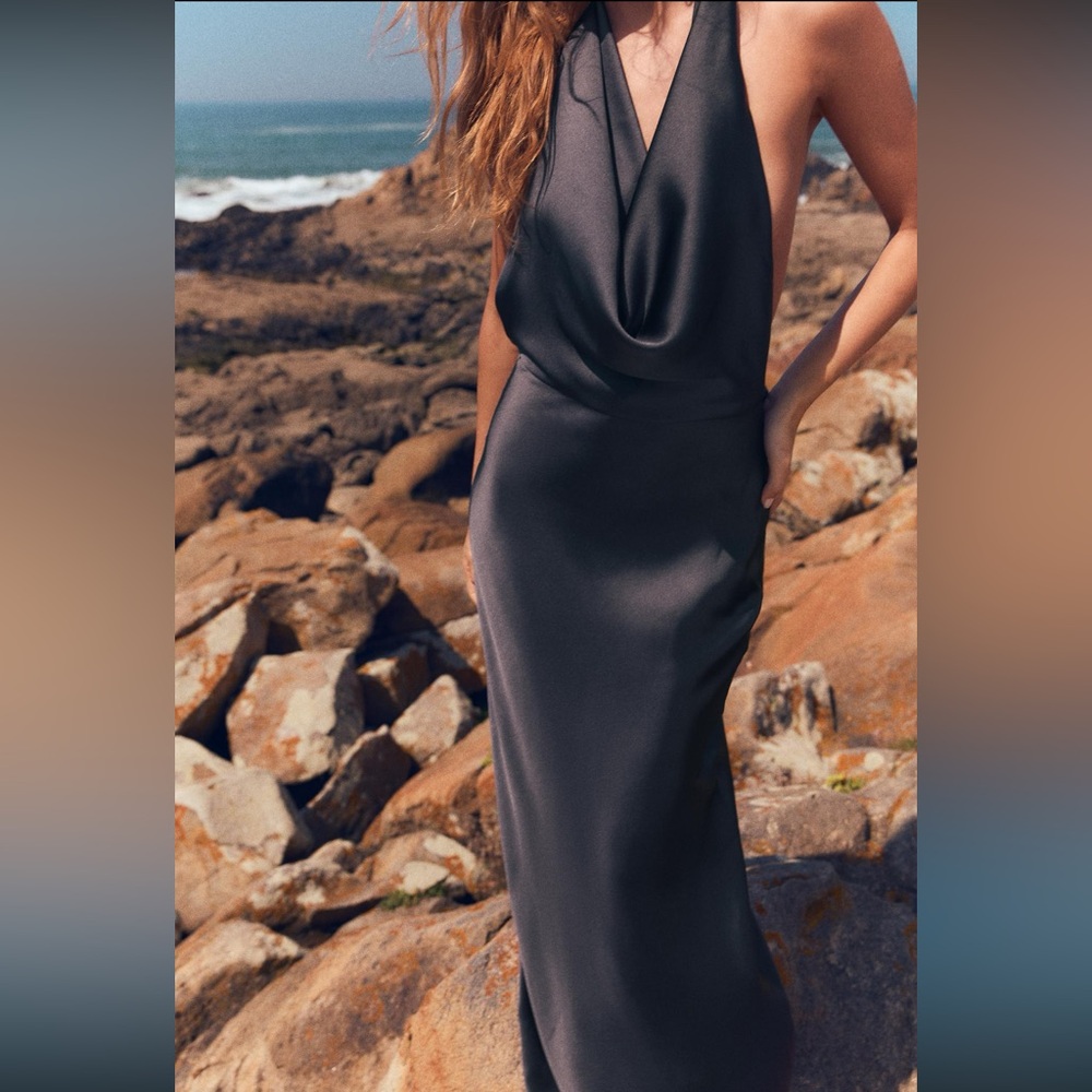 ZARA satin effect open back maxi dress